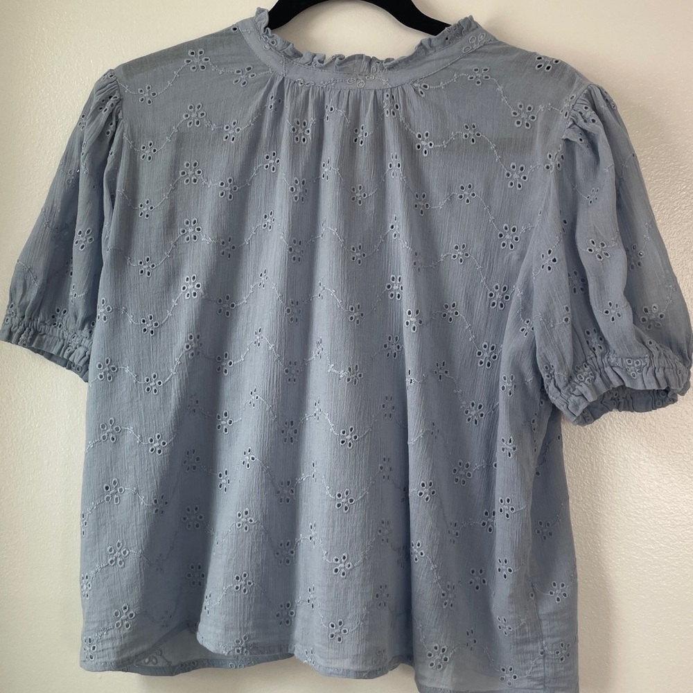 Free People Light Blue Eyelet Blouse Size S/P